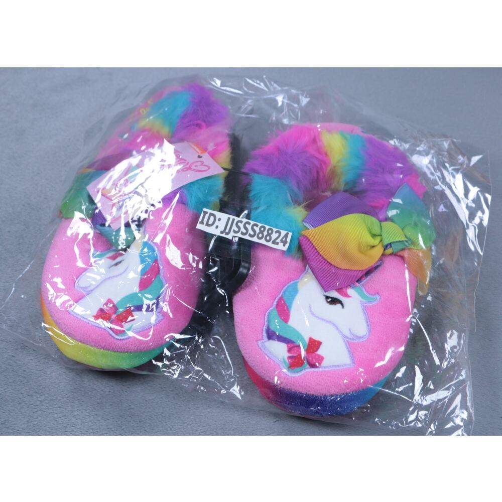 JoJo Siwa Unicorn Slippers Girls Size 13-1 Rainbow Plush Slip On NEW